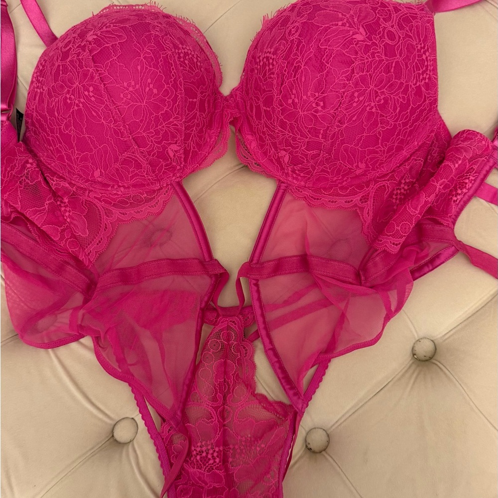Victoria's Secret Hot Pink Lace Bodysuit - Picture 2 of 4